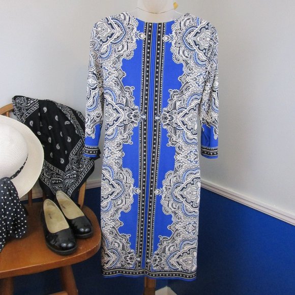 Studio One 3/4 Sleeve Floral Puff Print Shift Dress - Picture 6 of 11